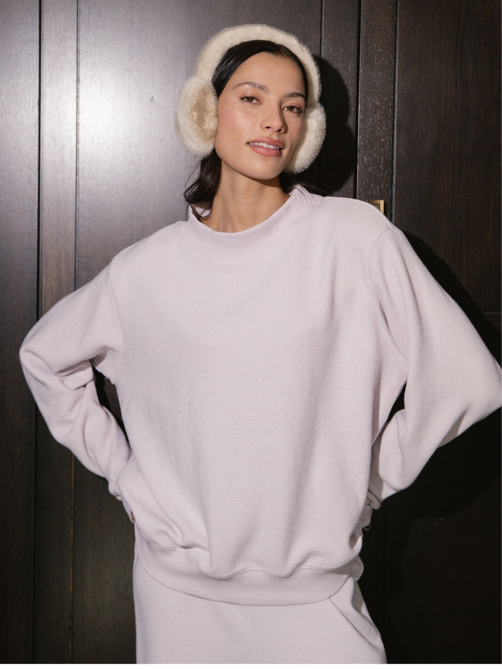 Waffle Mockneck Pullover - Lilac