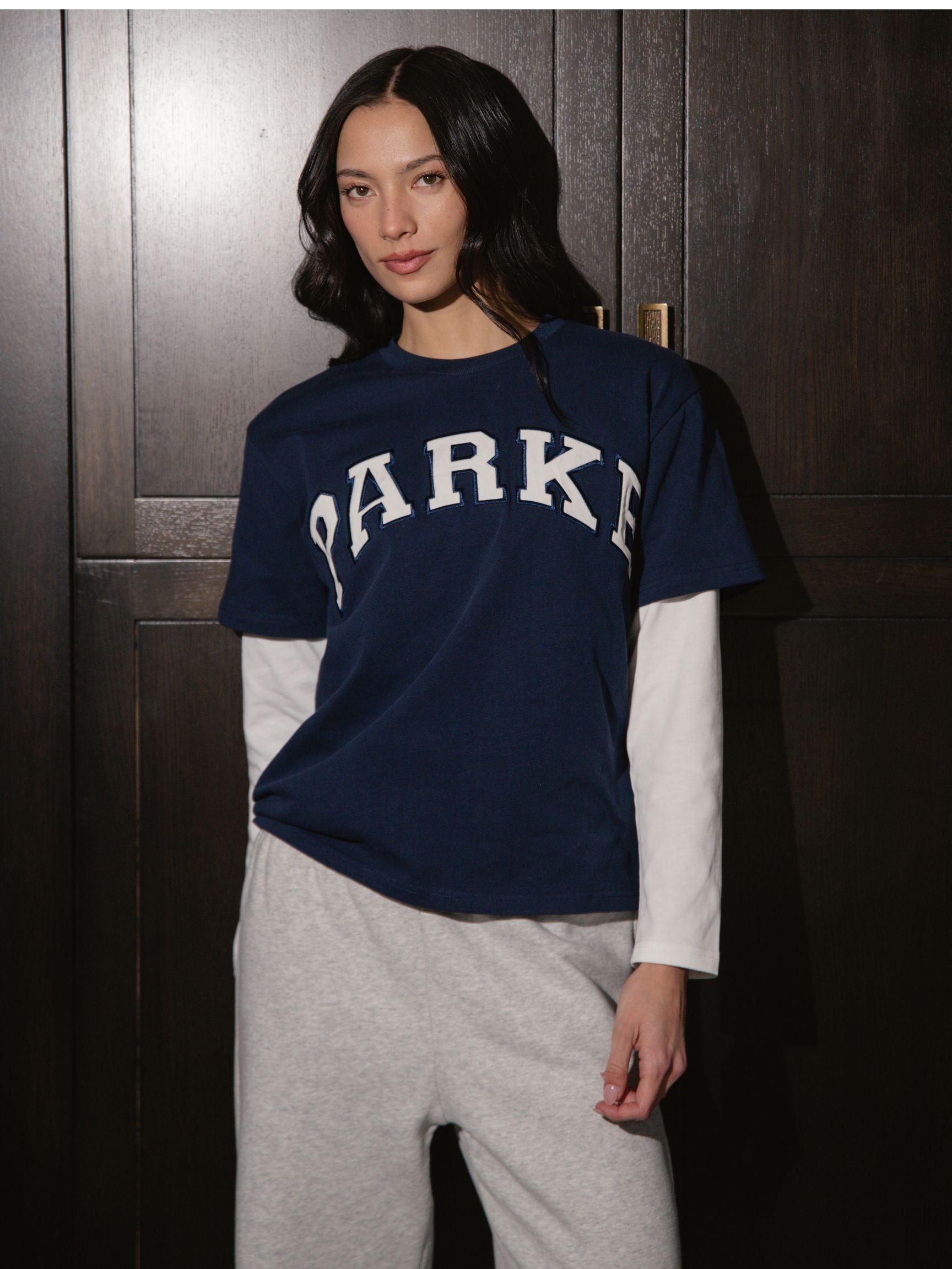 Layered Varsity Long Sleeve Shirt - Shadow